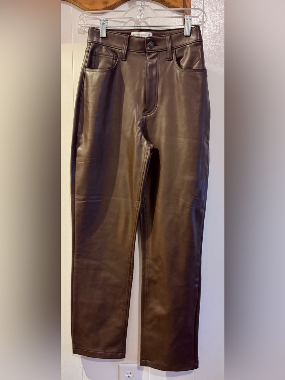 Abercrombie & Fitch Chocolate Brown Faux Leather Straight-Leg Pants - Picture 2 of 6